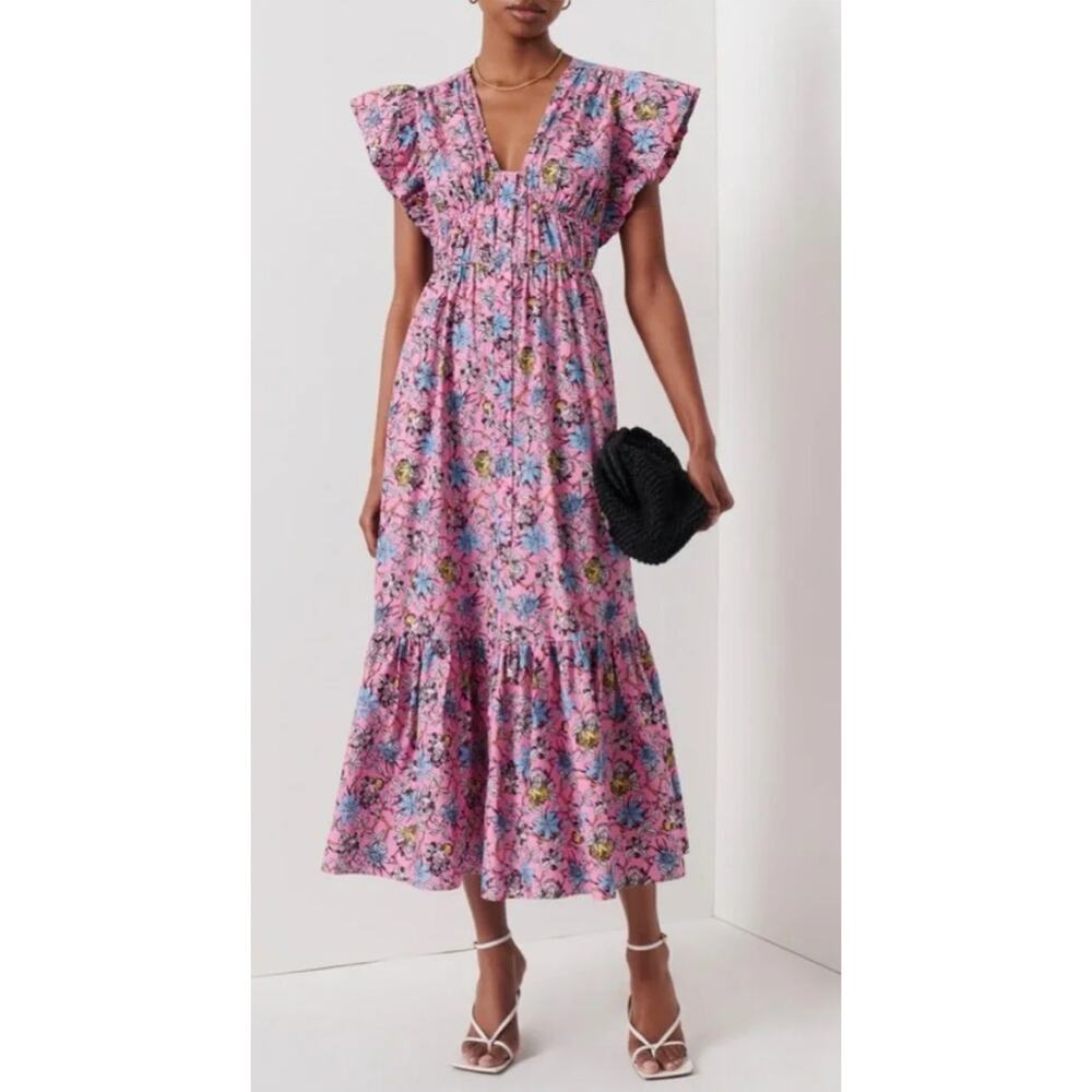 Derek Lam‎ 10 Crosby Maxi Dress Women 2 Pink Floral Cotton Poplin Excellent 2443